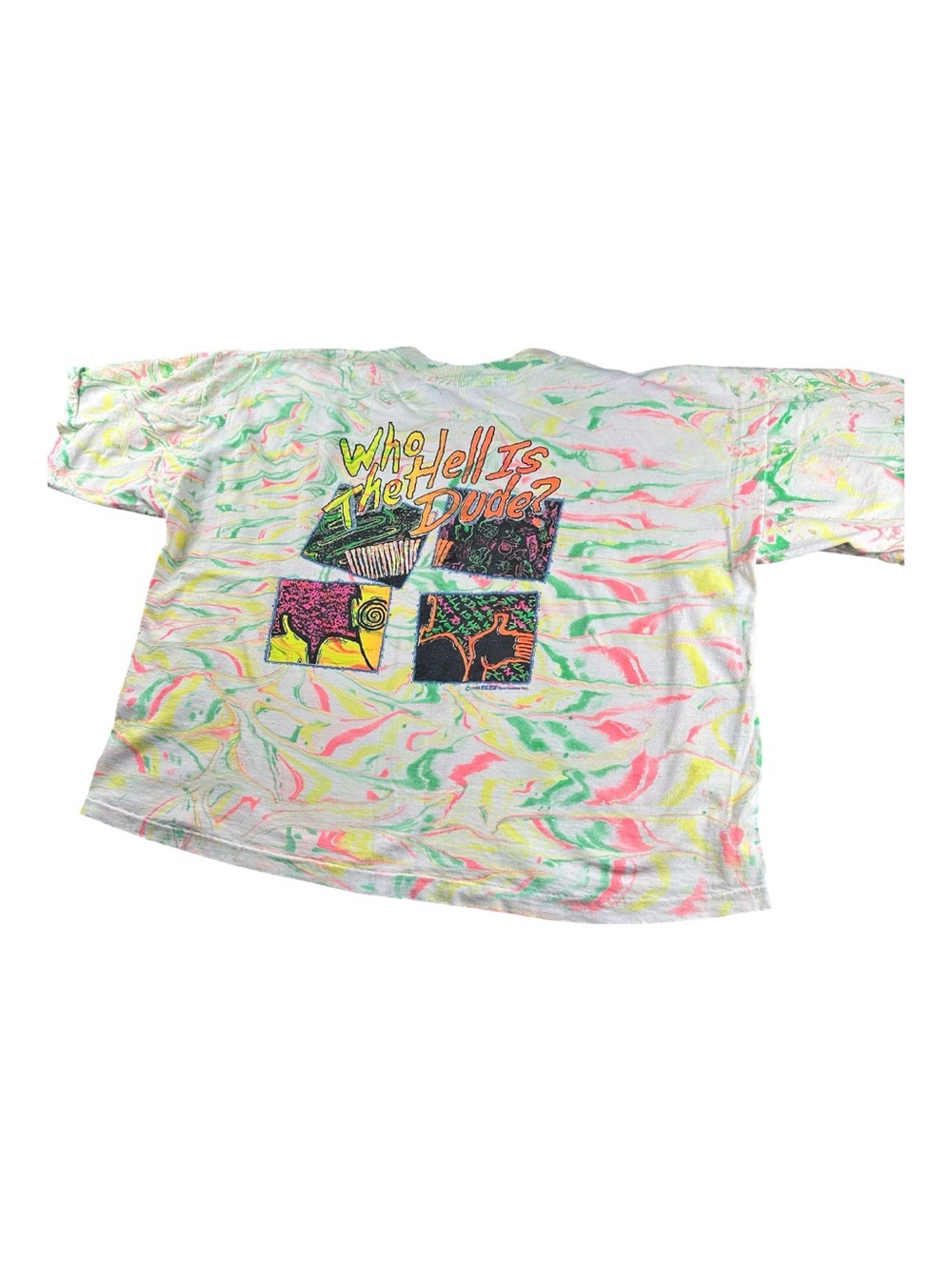 Vintage 1988 DUDE Sportswear Neon Surf Tee XL Single Stitch Boxy Cropped 80s - Picture 6 of 14